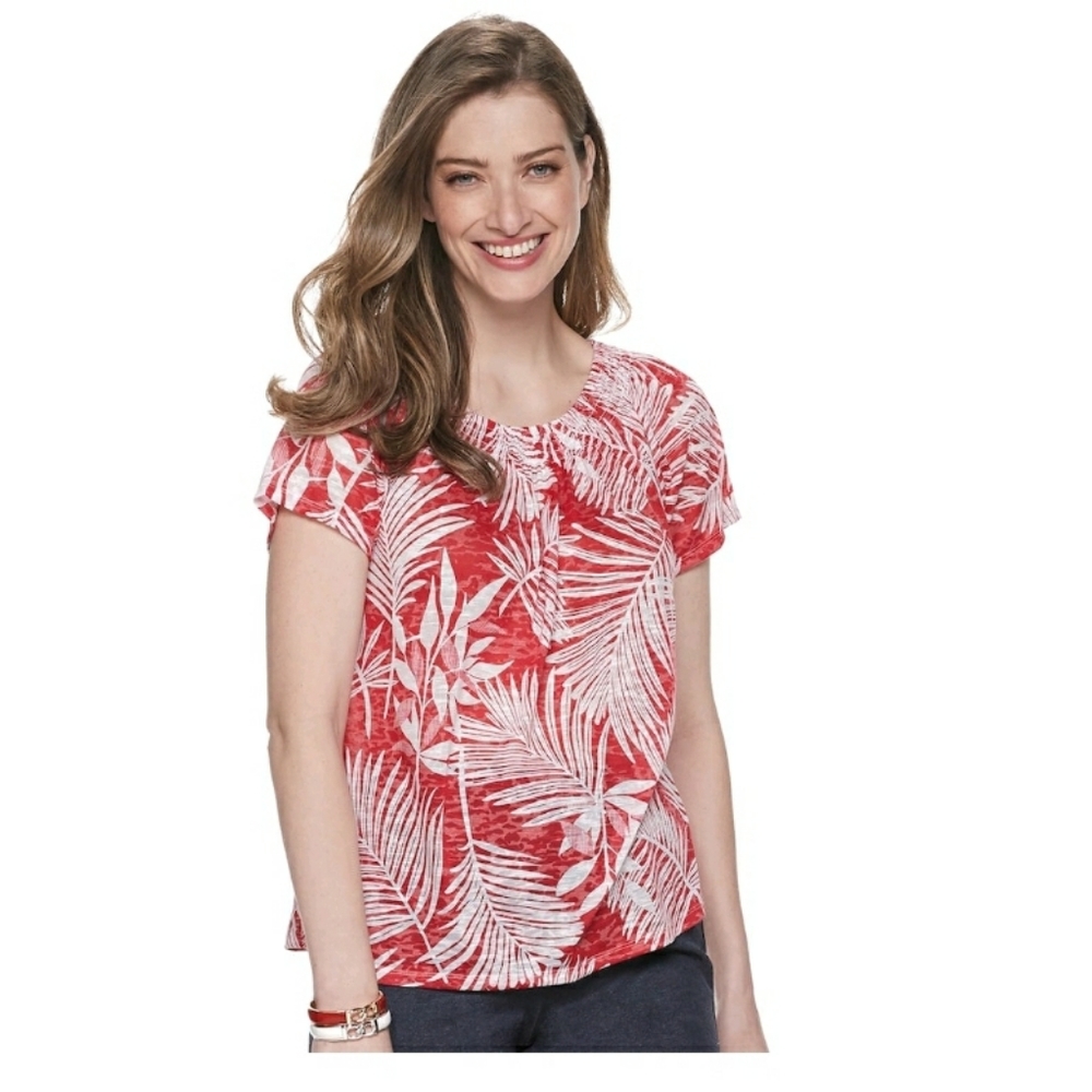 Dana Buchman petite print smocked burnout top